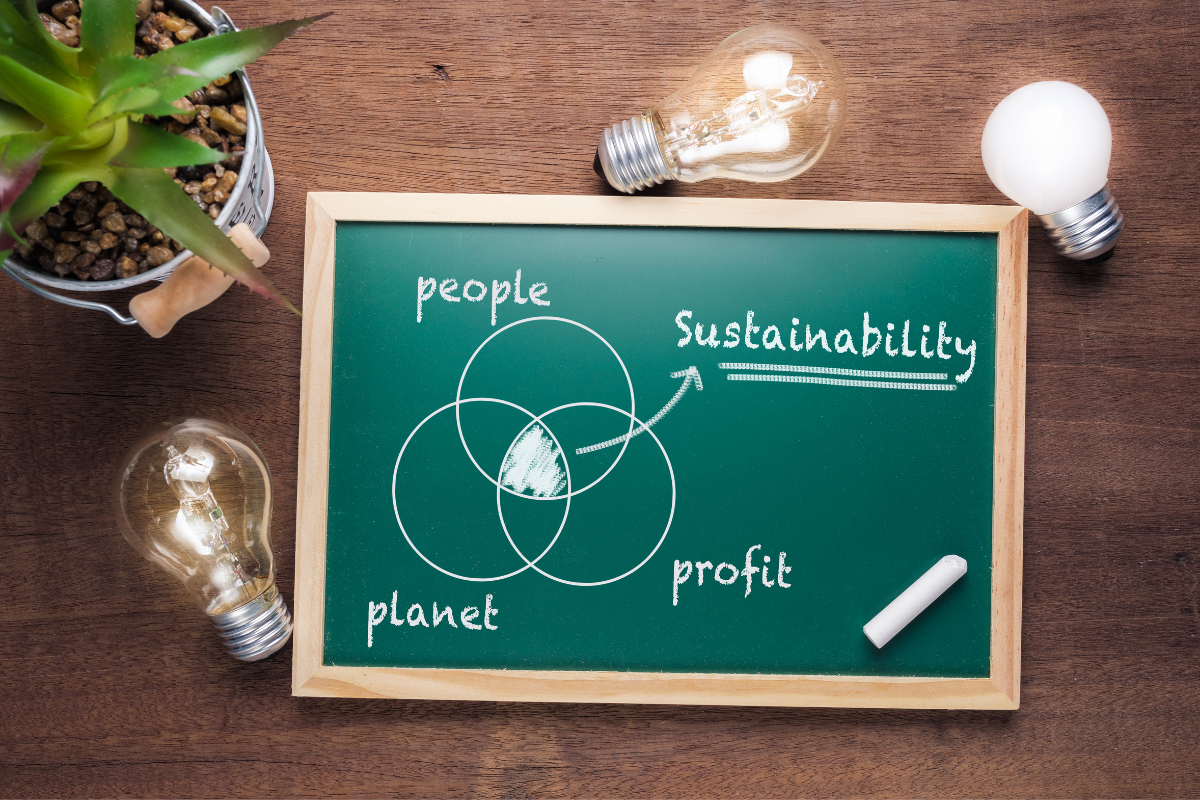sustainability elements values circle pic diagram showing the overlapping circles of profit, planet and people, with sustainability being the are where all three overlap